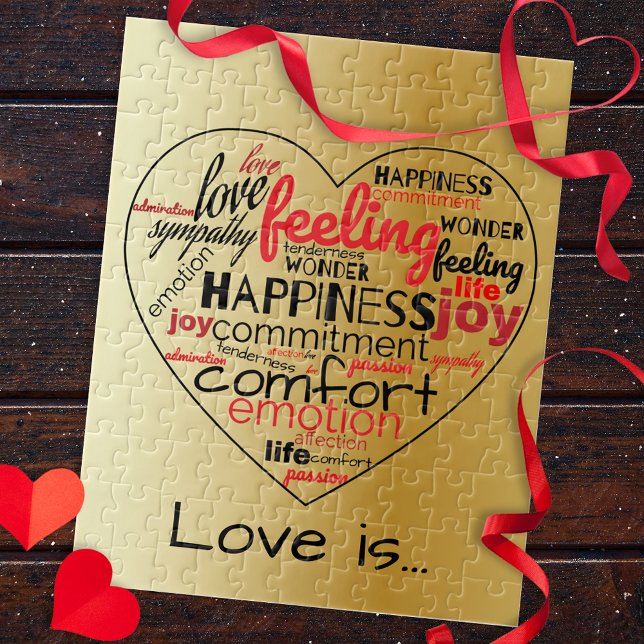  "Love Is" Romantic Heart Word Cloud Gold  Jigsaw Puzzle (Creator Uploaded)