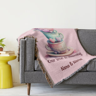 Love Is Steaming Pretty Coffee Cups Throw Blanket