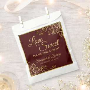 Love is Sweet Auburn Brown & Gold Lace Wedding Favour Bags
