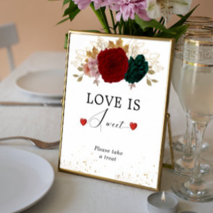 Love Is Sweet Autumnal Burgundy Emerald Floral Poster