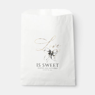 Love is Sweet Black Bow Gold Script Thank You Favour Bags