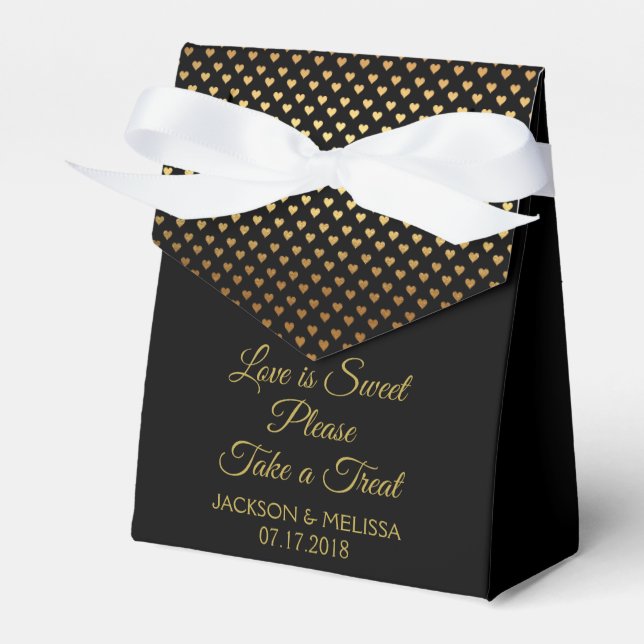 Love is Sweet Black & Gold Foil with Hearts Favour Box (Front Side)