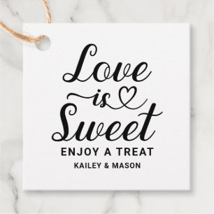 Love is Sweet Black Modern Heart Script Wedding Favour Tags