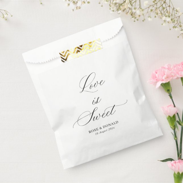 Love is sweet black script wedding favour bags (Sealed)