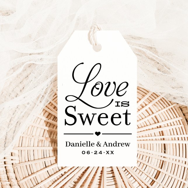 Love is Sweet Black White Script Wedding Favour Gift Tags (Creator Uploaded)