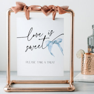 Love is Sweet Blue Bow Bridal Shower Tie the Knot Pedestal Sign