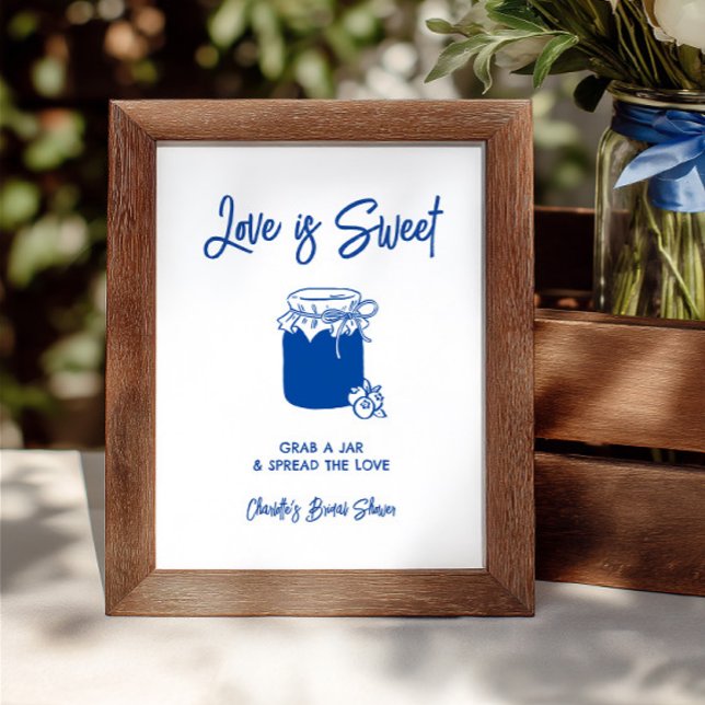 Love Is Sweet Blue Bridal Shower Jam Bar Sign (Love Is Sweet Blue Bridal Shower Jam Bar Sign)