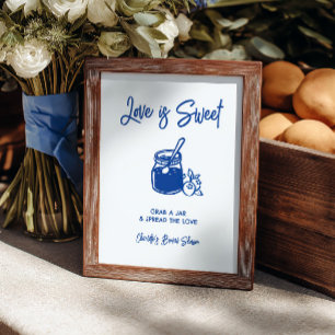 Love Is Sweet Blue Bridal Shower Jam Bar Sign