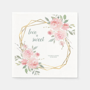 Love is Sweet Blush Floral Geometric Wedding Napkin