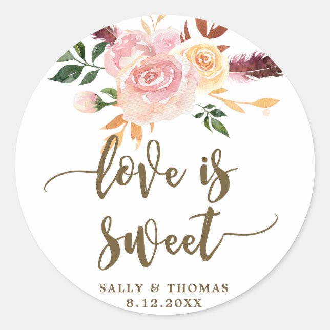 love is sweet boho floral pink favour sticker (Front)