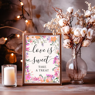 Love Is Sweet Boho Pink Floral Bridal Shower Poster