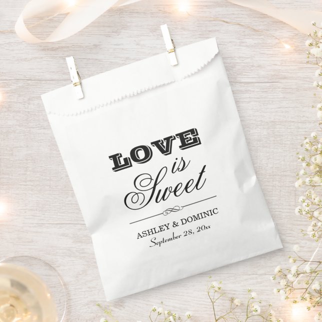 Love is Sweet Bold Black Script Wedding Favour Bags (Clipped)