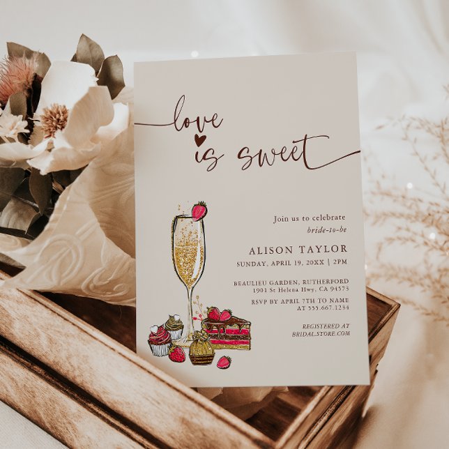 Love Is Sweet Bridal Shower Gold Champagne Glass  Invitation (Creator Uploaded)