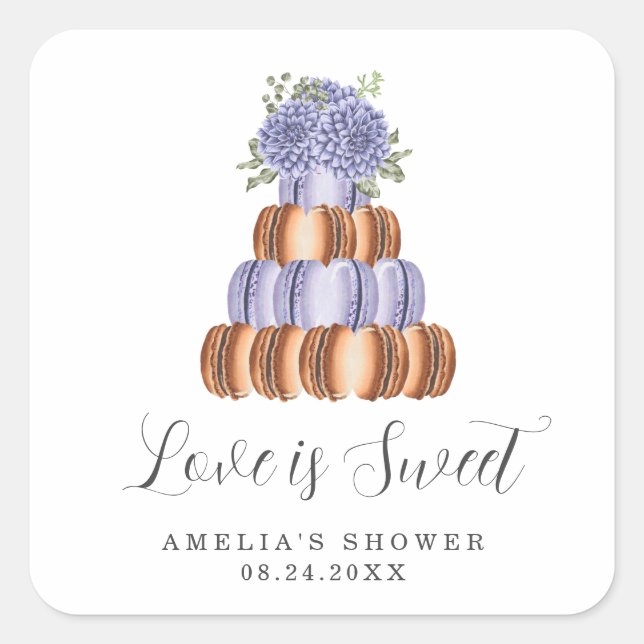 Love Is Sweet Bridal Shower Macaron Square Sticker (Front)