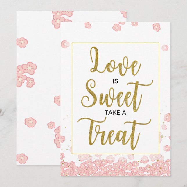 Love is Sweet Bridal Shower Sign | Pink and Gold Invitation (Front/Back)