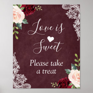 Love is Sweet Burgundy Blush Floral Lace Poster