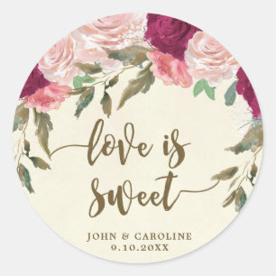 love is sweet burgundy floral wedding sticker