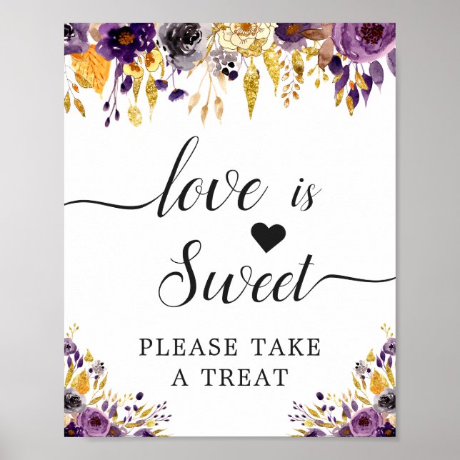 Love is Sweet Calligraphy Script Purple Floral Poster (Front)