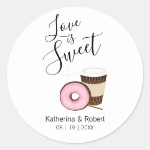 Love Is Sweet Coffee and Doughnut Wedding Classic Round Sticker