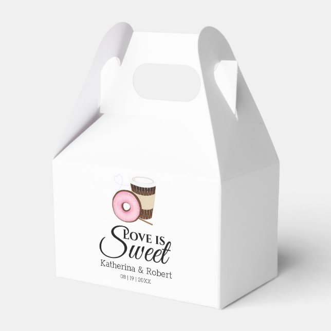 Love Is Sweet Coffee and Doughnut | Wedding Favour Box (Front Side)
