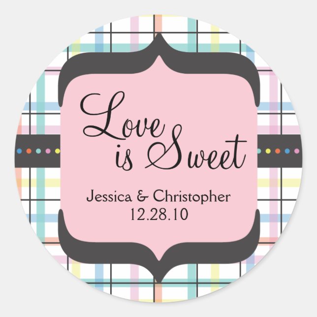 Love is Sweet - Colourful Plaid Classic Round Sticker (Front)