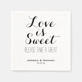 Love is sweet custom black and white wedding napkin