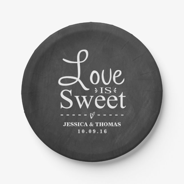 Love Is Sweet! Custom Chalkboard Wedding Paper Plate (Front)