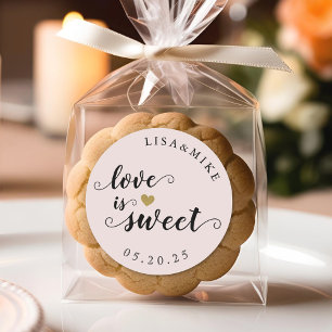 Love is Sweet Custom Script Wedding Favour Pink Classic Round Sticker