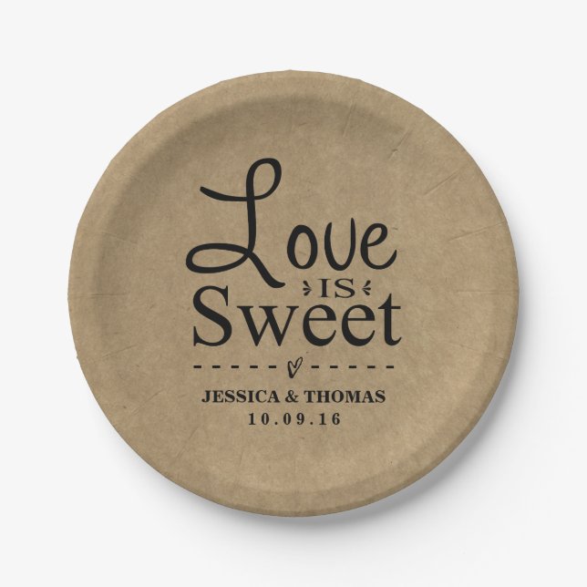 Love Is Sweet! Custom Wedding Paper Plates (Front)