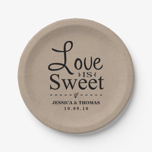 Love Is Sweet! Custom Wedding Paper Plates (Front)