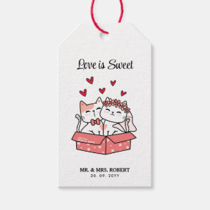 Love is Sweet Cute Cat Bride and Groom Wedding Gift Tags