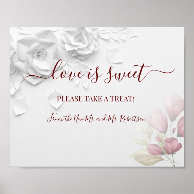 Love is Sweet Dessert Table Floral Wedding Sign (Front)