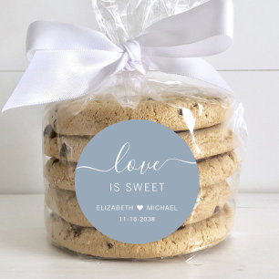 Love Is Sweet Dusty Blue Wedding Favour Classic Round Sticker