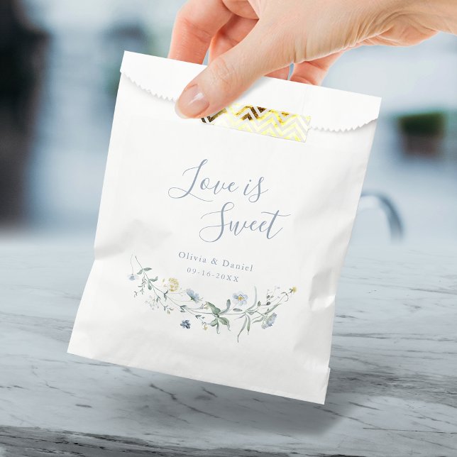 Love is sweet Dusty Blue Wildflower Rustic Boho  Favour Bags (Love is sweet Dusty Blue Wildflower Rustic Boho Favor Bag)