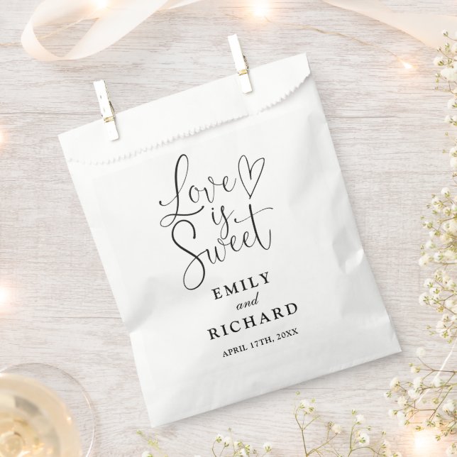 Love Is Sweet Elegant Black And White Wedding Favour Bags (Clipped)