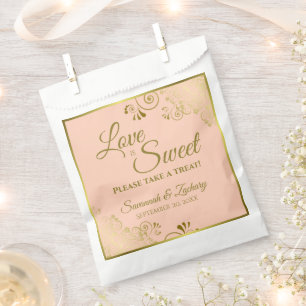 Love is Sweet Elegant Coral Peach & Gold Wedding Favour Bags