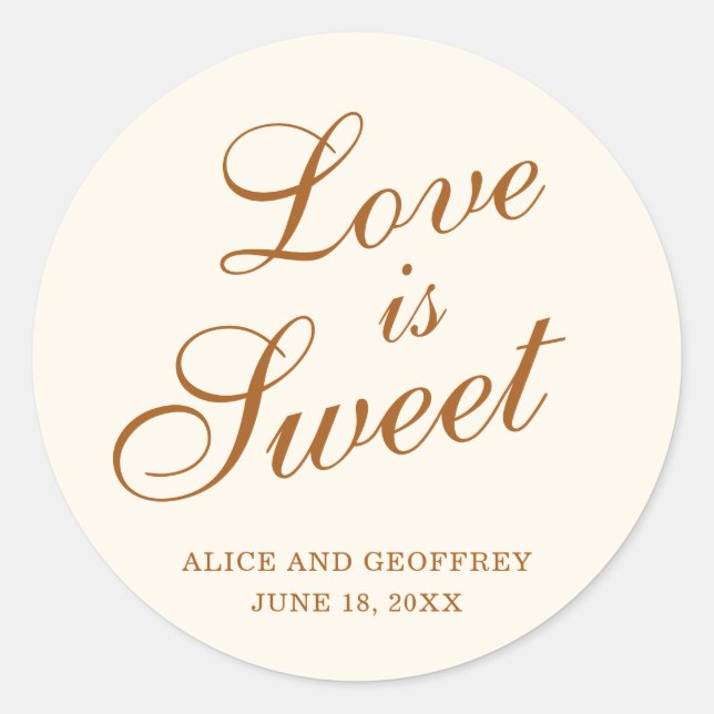 Love Is Sweet Elegant Ivory Copper Wedding Favour Classic Round Sticker (Front)