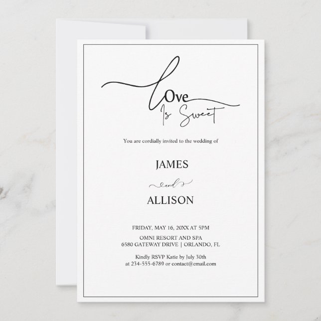 love is sweet Elegant Minimalist Simple Wedding  Invitation (Front)