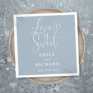 Love Is Sweet Elegant Modern Dusty Blue Wedding Napkin