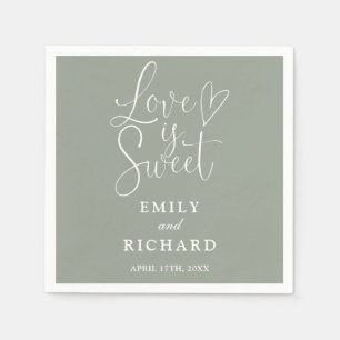 Love Is Sweet Elegant Modern Sage Green Wedding Napkin