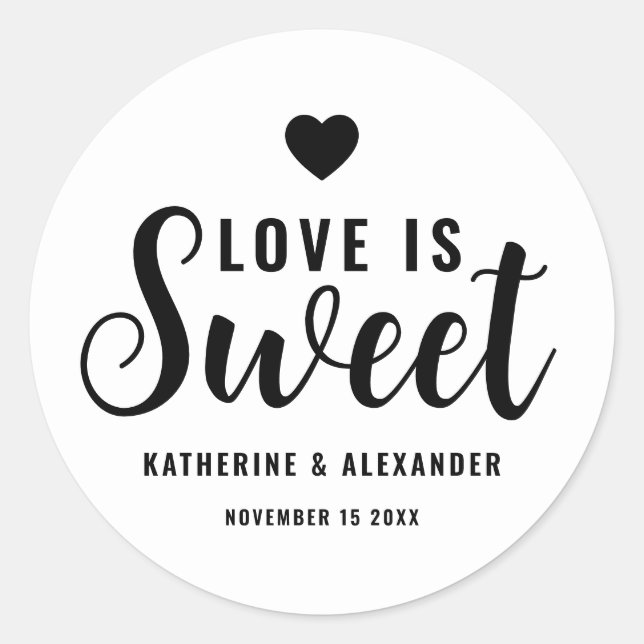 Love Is Sweet Elegant Personalised Wedding Favour Classic Round Sticker (Front)
