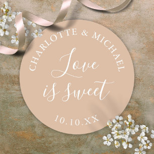 Love Is Sweet Elegant Tan Wedding Favor  Classic Round Sticker
