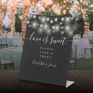Love Is Sweet Favor String Lights Black And White Pedestal Sign