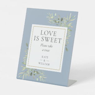 Love Is Sweet Favour Greenery Wedding Dusty Blue Pedestal Sign