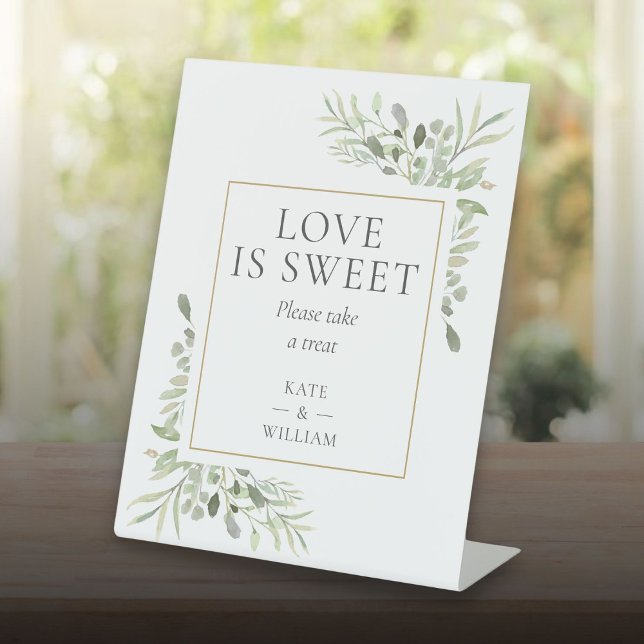 Love Is Sweet Favour Greenery Wedding Pedestal Sign (Love Is Sweet Favor Greenery Wedding Pedestal Sign)