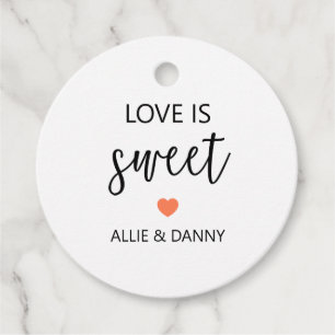 Love is Sweet Gift Tags, Coral Wedding Favour Tags