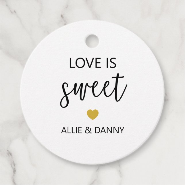 Love is Sweet Gift Tags, Gold Wedding or Shower Favour Tags (Front)