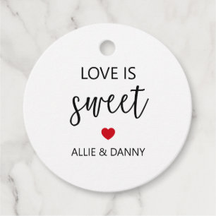 Love is Sweet Gift Tags, Red Wedding or Shower Favour Tags