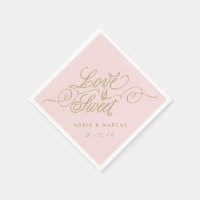 "Love is Sweet" Gold & Pink Wedding Napkins