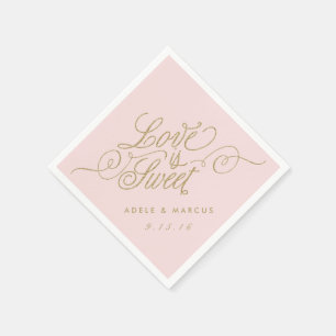 "Love is Sweet" Gold & Pink Wedding Napkins